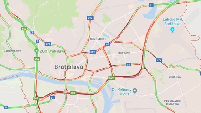 Dopravná situácia v Bratislave.