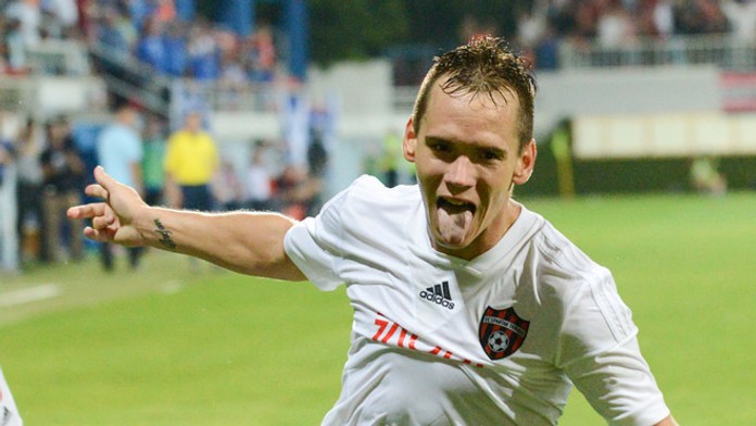 Radosť Martina Mikoviča z Trnavy po vyrovnávajúcom góle proti St. Johnstone.