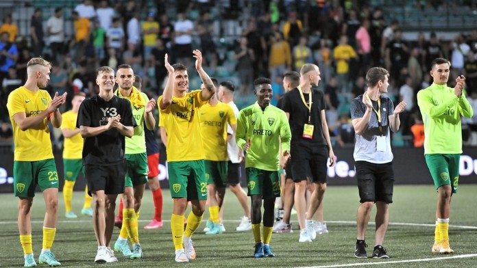 Na snímke radosť futbalistov Žiliny z výhry po odvete 3. predkola Európskej konferenčnej ligy MŠK Žilina - Tobol Kostanaj.