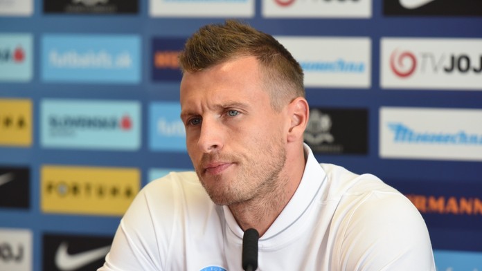 Ján Ďurica počas tlačovej konferencie pred zápasom kvalifikácie Majstrovstiev sveta 2018 skupiny F Slovensko - Anglicko v Trnave