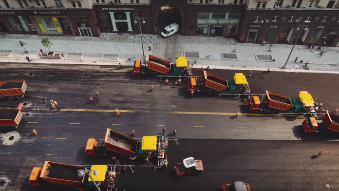 Oprava cesty v Moskve. 