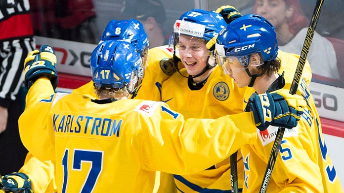 Švédski hráči do 20 rokov sa na MS tešia z gólu.