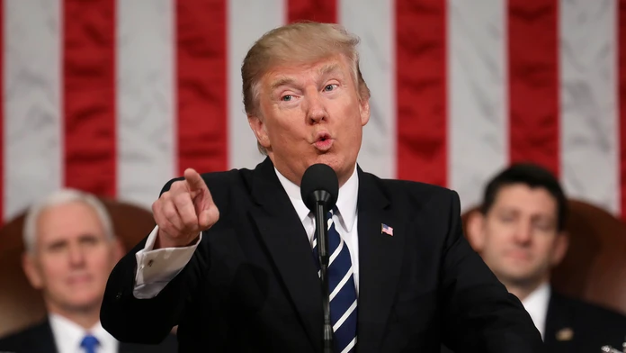 Prezident Donald Trump počas prvého prejavu v americkom Kongrese.