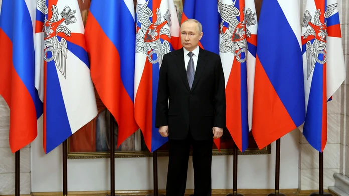 Ruský prezident Vladimir Putin na návšteve základne Južného vojenského okruhu.