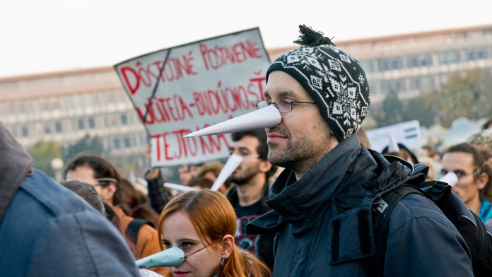 Z podujatia Zraz dlhých nosov, ktorým chcú pedagógovia vyjadriť svoju nespokojnosť so súčasnou situáciou v školstve