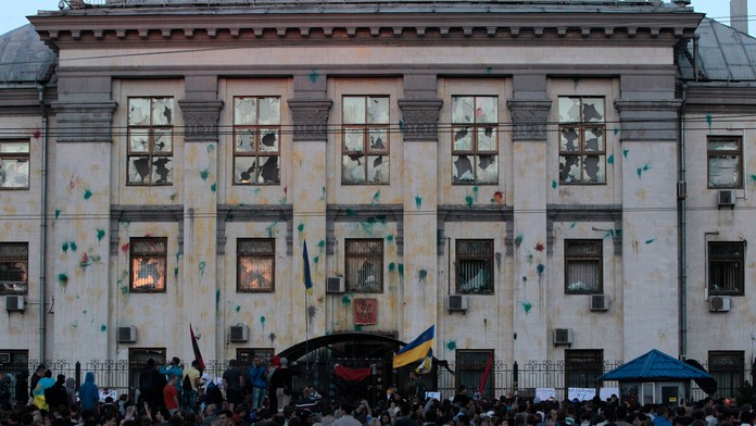 Ruské veľvyslanectvo na Ukrajine- protest- archívna snímka.