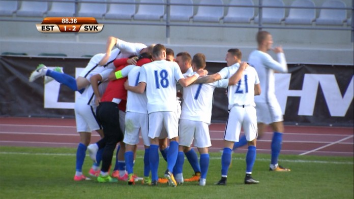 Oslava druhého slovenského gólu.