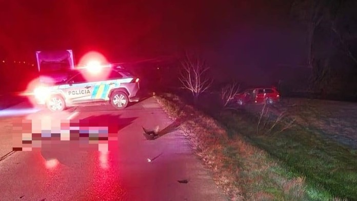 Na snímke polícia dokumentuje tragickú nehodu neďaleko obce Siladice, kde vodič zrazil muža, ktorý ležal na ceste.