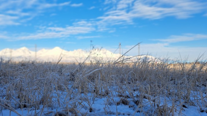 Na snímke pohľad na zasnežené Vysoké Tatry a námrazu z Popradu - Spišskej Soboty.