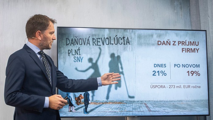 Igor Matovič pri prezentovaní zdaňovania firiem.