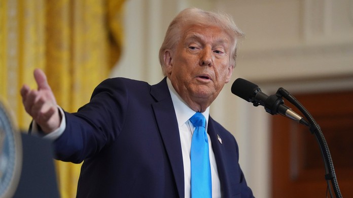 Na snímke americký prezident Donald Trump počas tlačovej konferencie v Bielom dome.