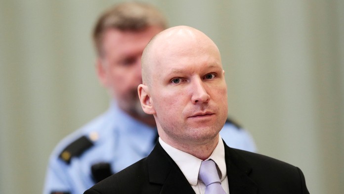Na snímke z 18. marca 2016 obžalovaný nórsky atentátnik Anders Behring Breivik.