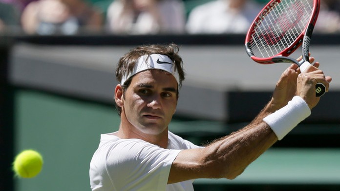 Roger Federer v 1. kole na Wimbledone.