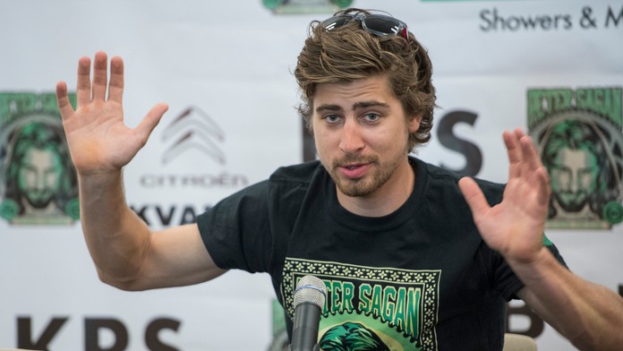 Peter Sagan počas tlačovej konferencie v Šamoríne.