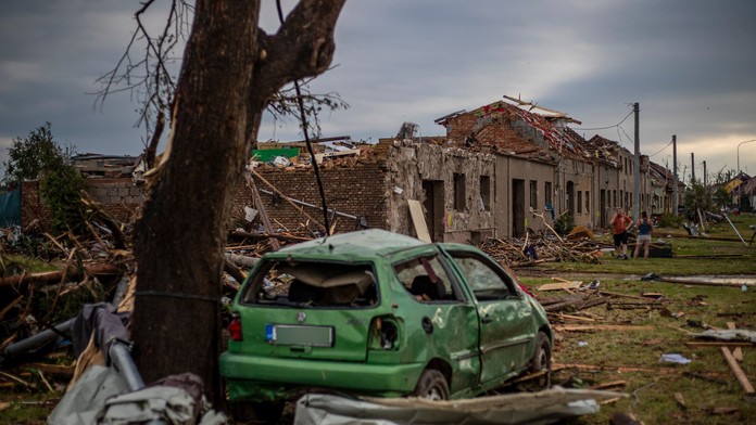 Mikulčice na Južnej Morave po tornáde.