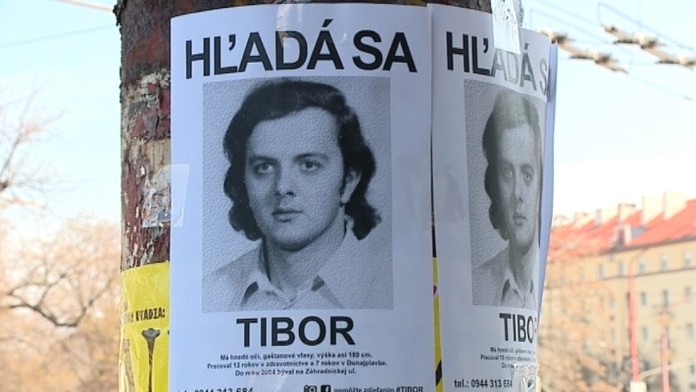 Hladá sa Tibor - plagát na stĺpe v Bratislave