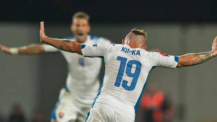 Juraj Kucka sa raduje z gólu proti Španielsku v kvalikačnom zápase na EURO 2016.