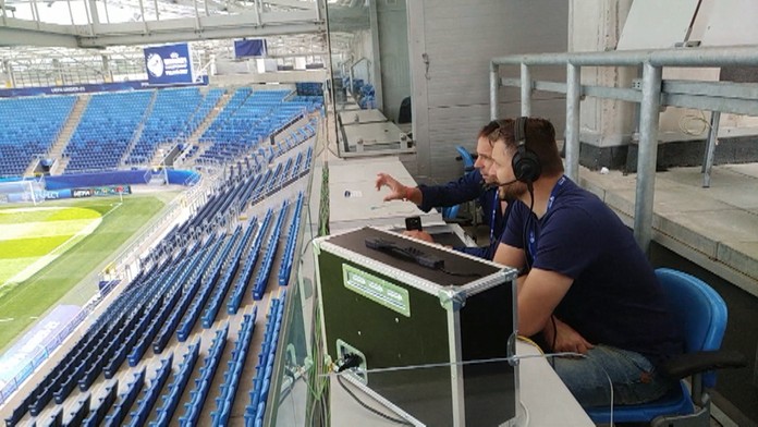 Naši komentátori na štadióne v Lubline.