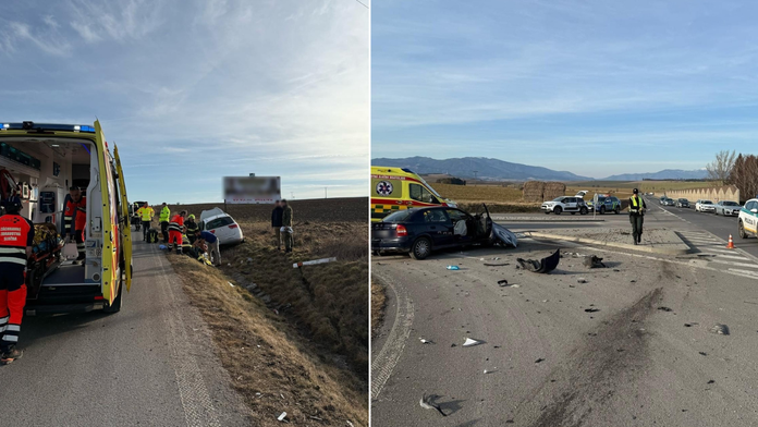 FOTO: Vážna nehoda v Mošovciach. Pri zrážke dvoch áut sa zranilo sedem ľudí, zasahoval vrtuľník