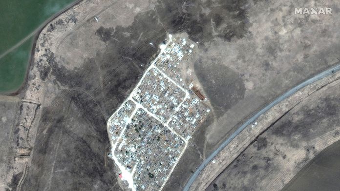 Satelitná snímka dediny Vynohradne pri Mariupole.