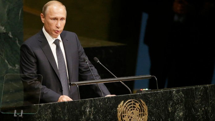 Ruský prezident Vladimir Putin počas prejau na 70. zasadanutí Valného zhromaždenia OSN v New Yorku.