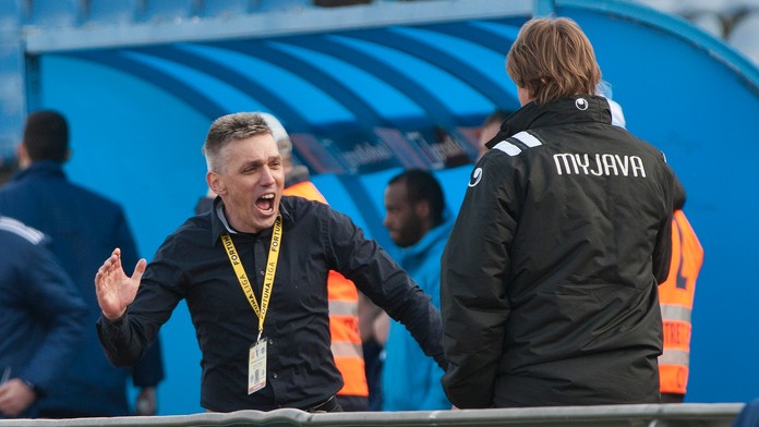 Na snímke radosť trénera Myjavy Norberta Hrnčára 