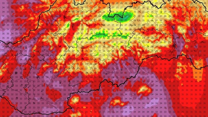 Teploty v pondelok popoludní.