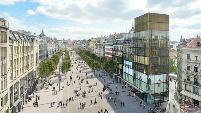 Vizualizácia Václavského námestia po revitalizácii.