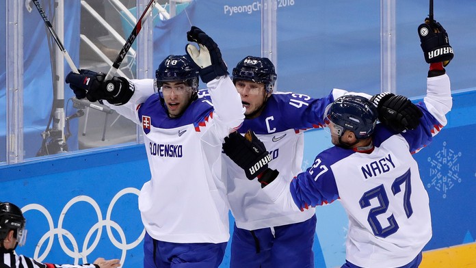 Americká radosť z gólu v našej sieti v zápase na ZOH 2018.