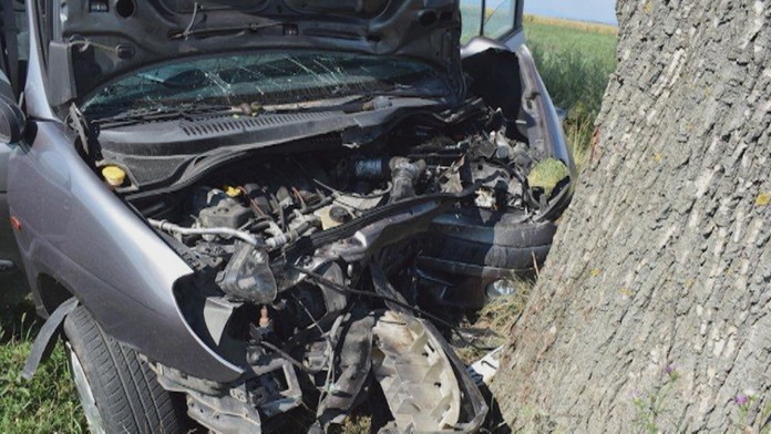  Auto zastavil čelný náraz do stromu.