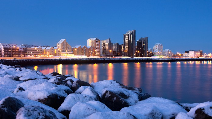 Zimný Reykjavík na Islande