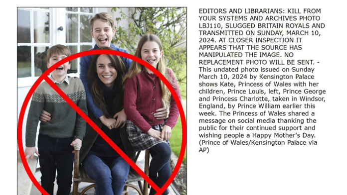 Viaceré tlačové agentúry a média stiahli fotografiu princeznej z Walesu Catherine, ktorú v nedeľu zverejnil Kensingtonský palác.