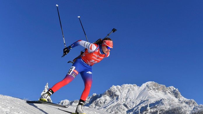 Biatlonistka Paulína Fialková v šprinte v Hochfilzene.