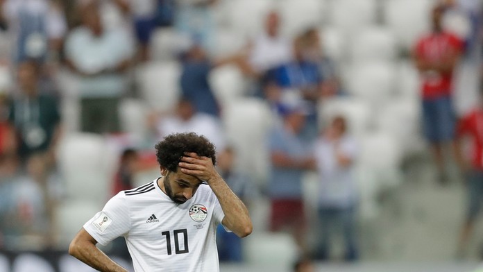 Egypťan Mohamed Salah v zápase MS 2018 proti Saudskej Arábii.