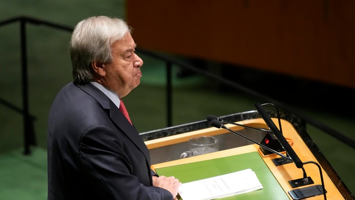 Na snímke generálny tajomník OSN António Guterres počas prejavu.