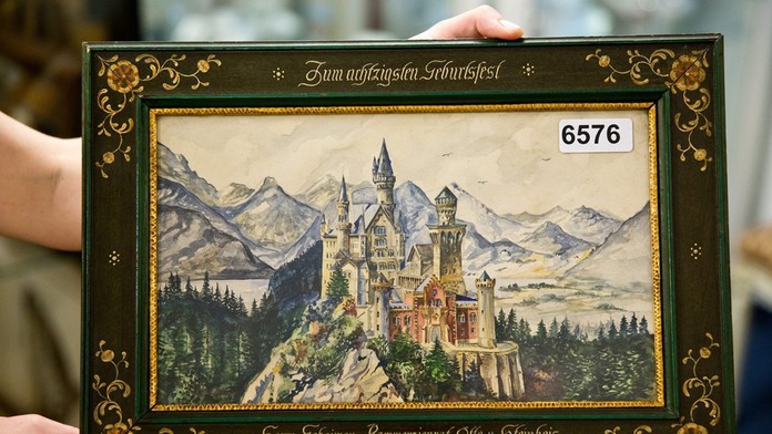 Hitlerov obraz zámku Neuschwanstein.