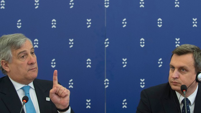 Predseda Európskeho parlamentu Antonio Tajani a predseda NR SR Andrej Danko.