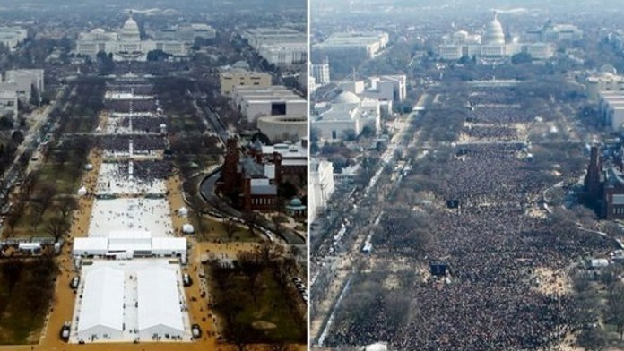 Prvá fotka je z trumpovej inaugurácie, tá druhá z Obamovej v roku 2009.