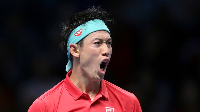 Kei Nišikori v dueli na Turnaji majstrov ATP.