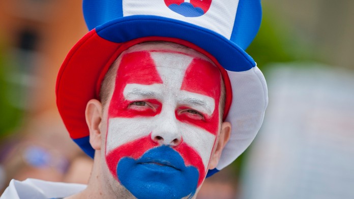 Fanúšik Slovenska pred zápasom základnej B-skupiny Fínsko - Slovensko 