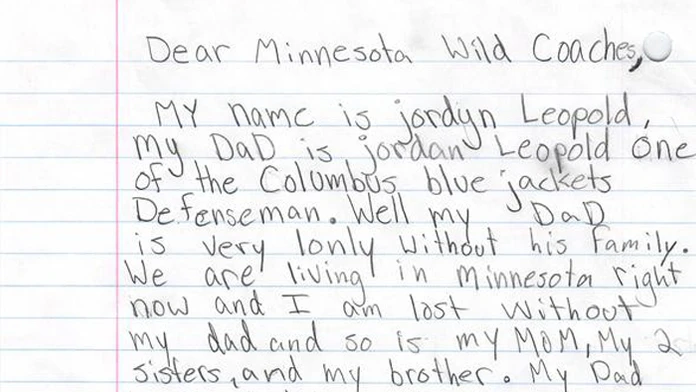 Tento list poslala malá dcéra šéfom Minnesoty Wild.