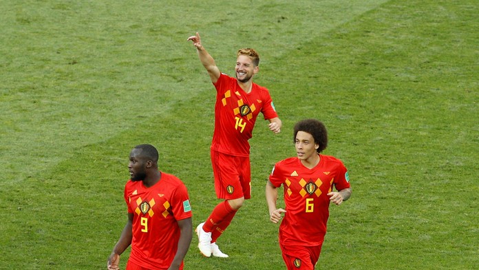 Belgičan Dries Kertens (hore) sa raduje z gólu v dueli proti Paname na MS 2018.