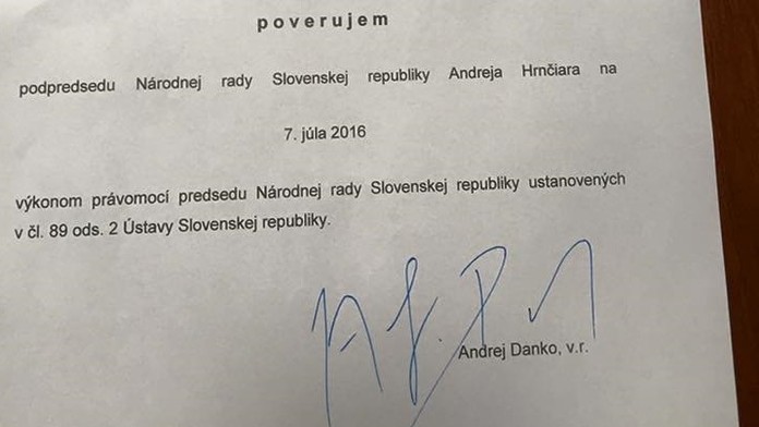 Poverenie Andreja Hrnčiara viesť schôdzu NR SR