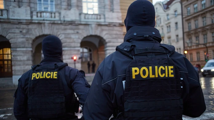 Policajti po útoku v Prahe.