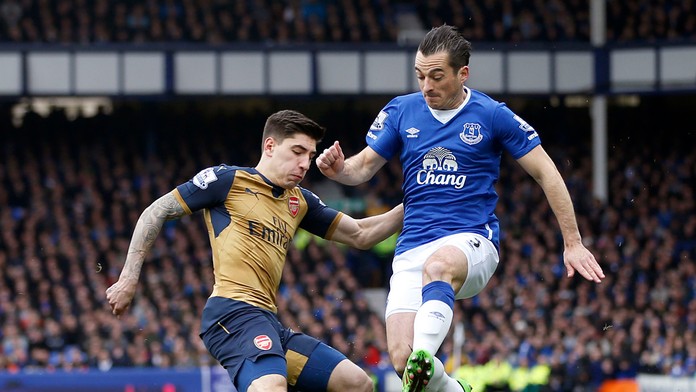 Hector Bellerin (Arsenal) v súboji s Leightonom Bainesom (Everton).