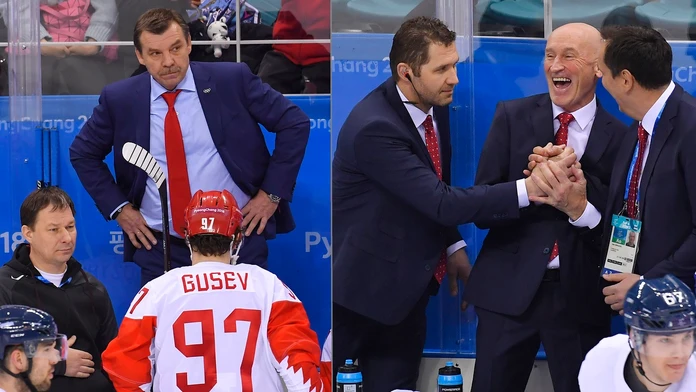 Radosť slovenských hráčov po víťazstve v zápase s Olympijskými športovcami z Ruska na ZOH 2018.