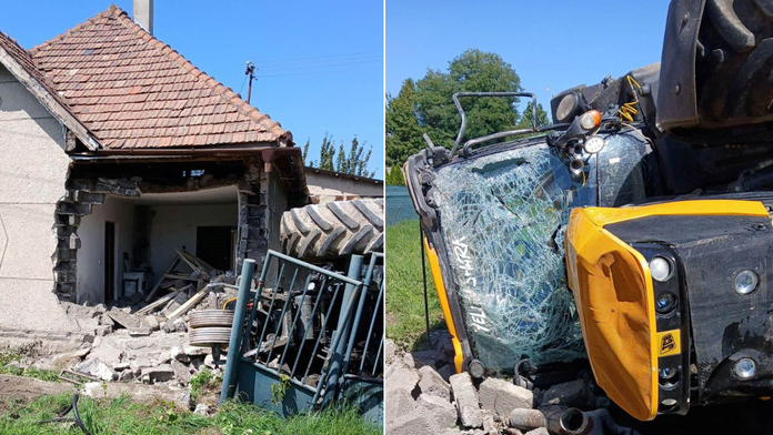 Dopravná nehoda v Trenčianskom kraji: Do rodinného domu nabúral traktor, vchod ostal úplne zdemolovaný