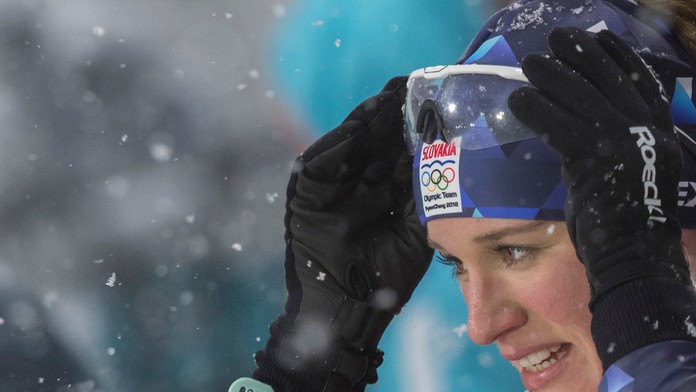 Na snímke slovenská biatlonistka Paulína Fialková v cieli štafety žien na 4x6 km na ZOH v juhokórejskom Pjongčangu.