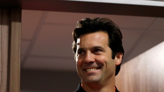 Kouč Realu Santiago Solari na tlačovej konferencii pred zápasom LM na pôde Plzne.