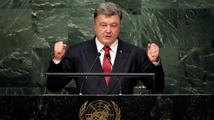 Ukrajinský prezident Petro Porošenko počas prejavu na VZ OSN.
